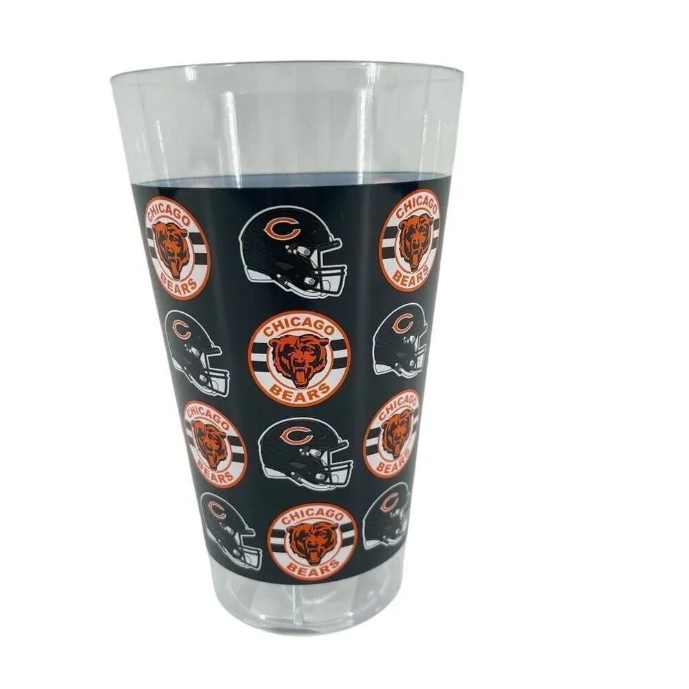 NFL Chicago Bears Sports Fan Tall Plastic Tumbler Cup 6” Blue Orange Logo, NEW